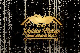 Golden Valley Construction LLC logo featuring a gold roof design with a black background and decorative pattern